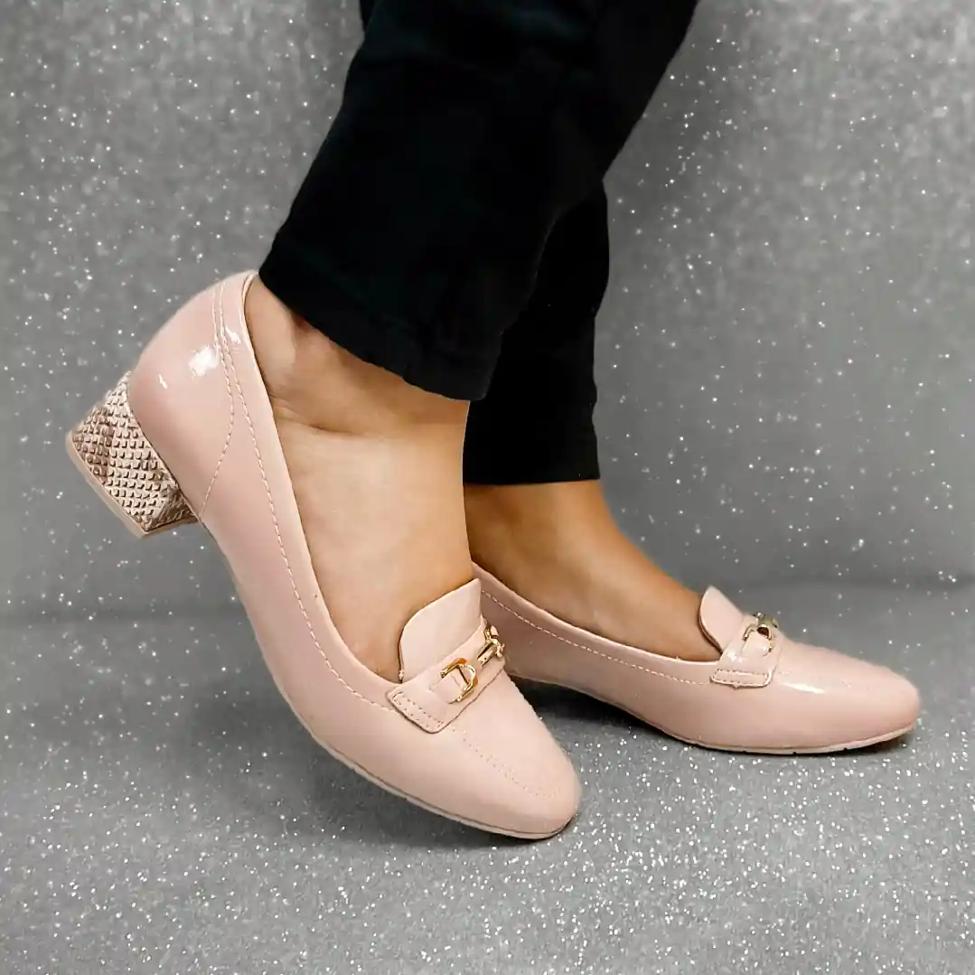 Sapato Comfortflex Salto Cobra Grosso Baixo Verniz Fem Ad