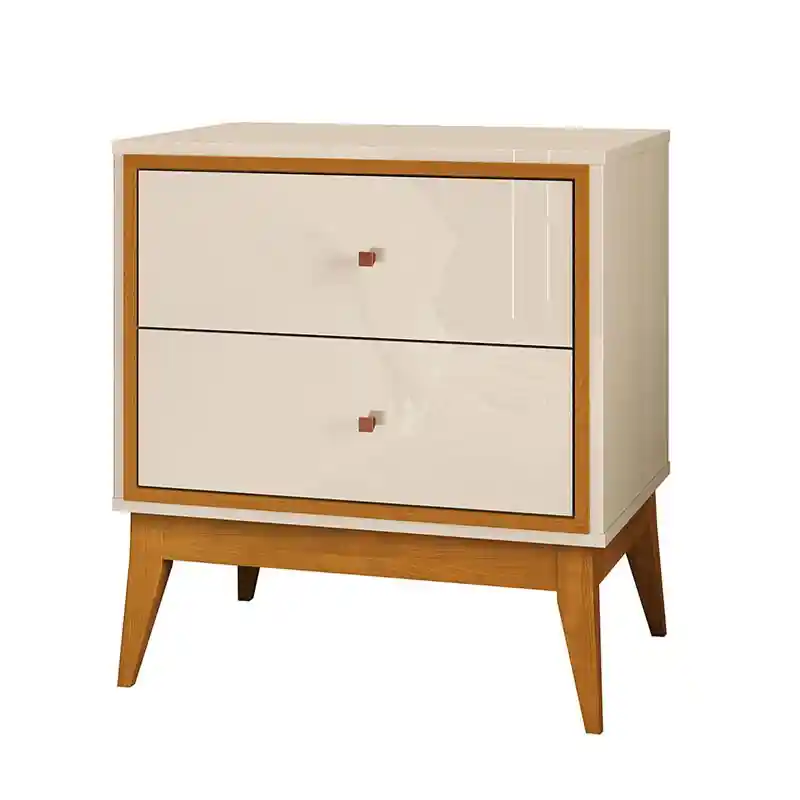 Mesa De Cabeceira 2 Gavetas Bono Eax Móveis Off White/Cedro
