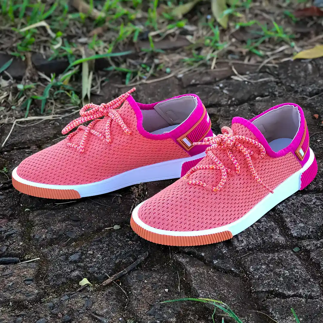 Tenis Moleca Sintetico Tecido Laranja/Pink Fem Ad