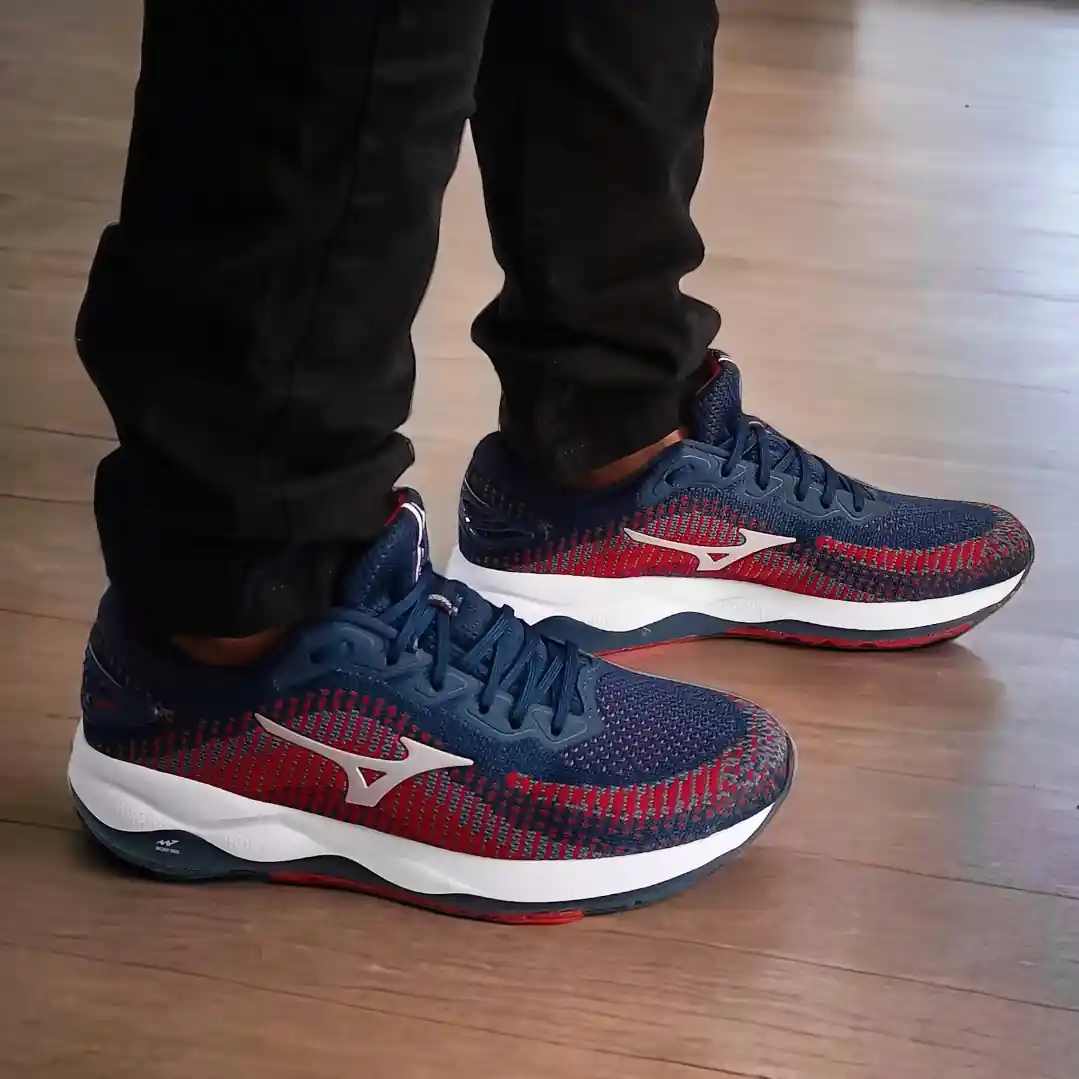 Tenis Mizuno Wave Marinho/Vermelho/Cinza/Branco Way 2